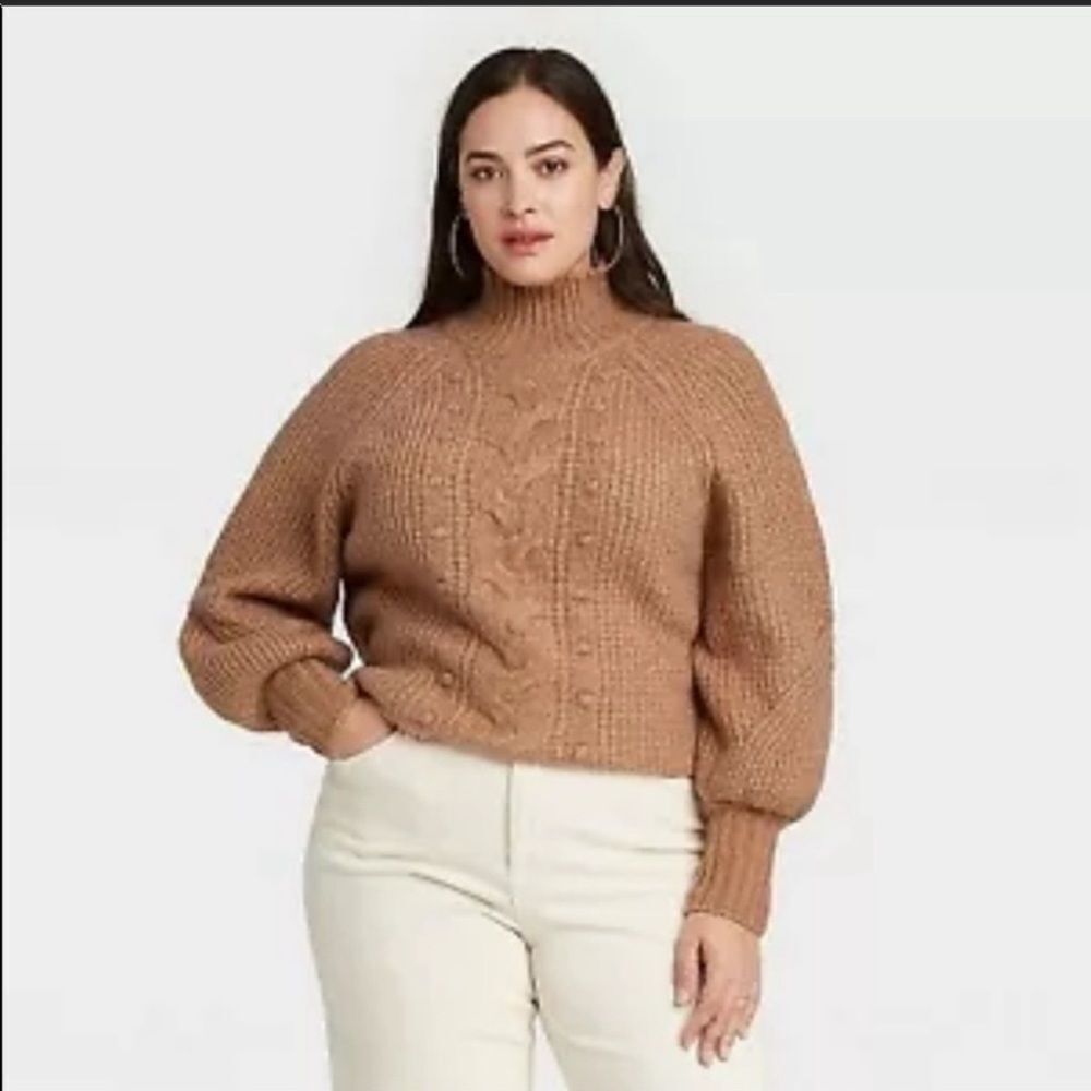 NWT AVA & VIV BEIGE/TAN Women's Plus Size Turtleneck Pullover Sweater Size 14W